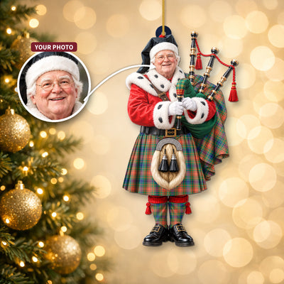 Clan Wilson Ancient Tartan Christmas Piper Ornament with Custom Photo