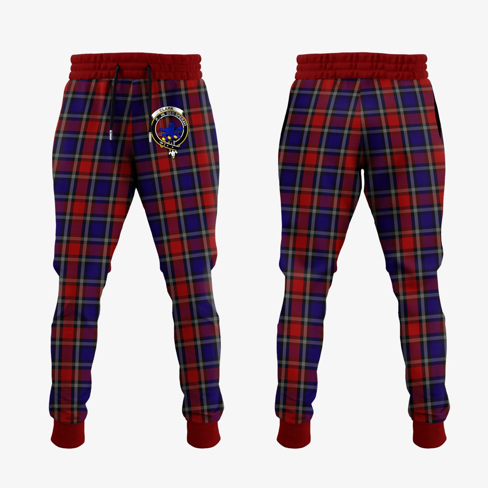 Clan Clark (Lion) Red Tartan Crest Jogger Sweatpants VW81 Clan Clark Tartan Today