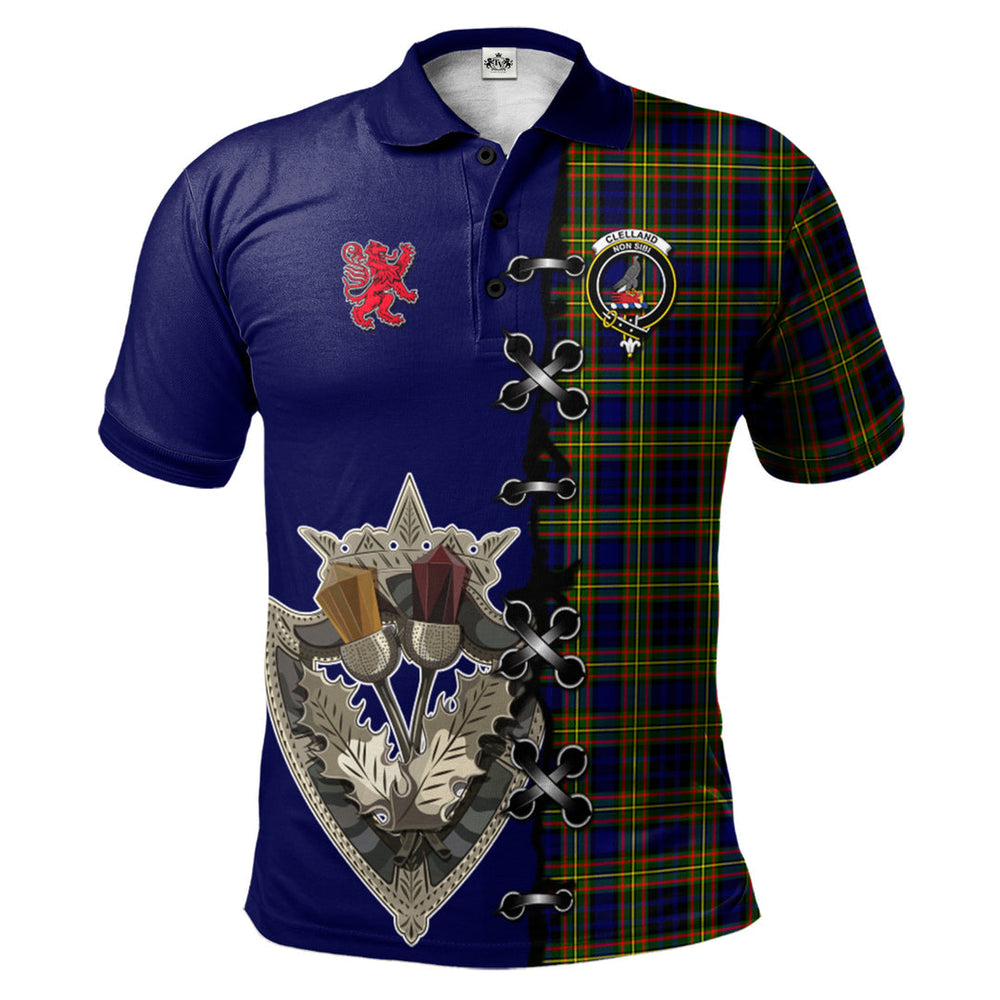 Clan Clelland Modern Tartan Polo Shirt - Lion Rampant And Celtic Thistle Style XK98 Clelland Modern Tartan Tartan Polo