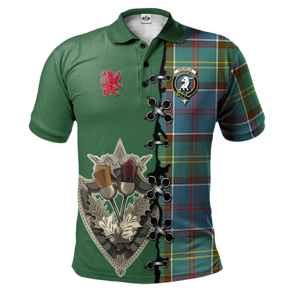 Clan Colville Tartan Polo Shirt - Lion Rampant And Celtic Thistle Style GX64 Colville Tartan Tartan Polo