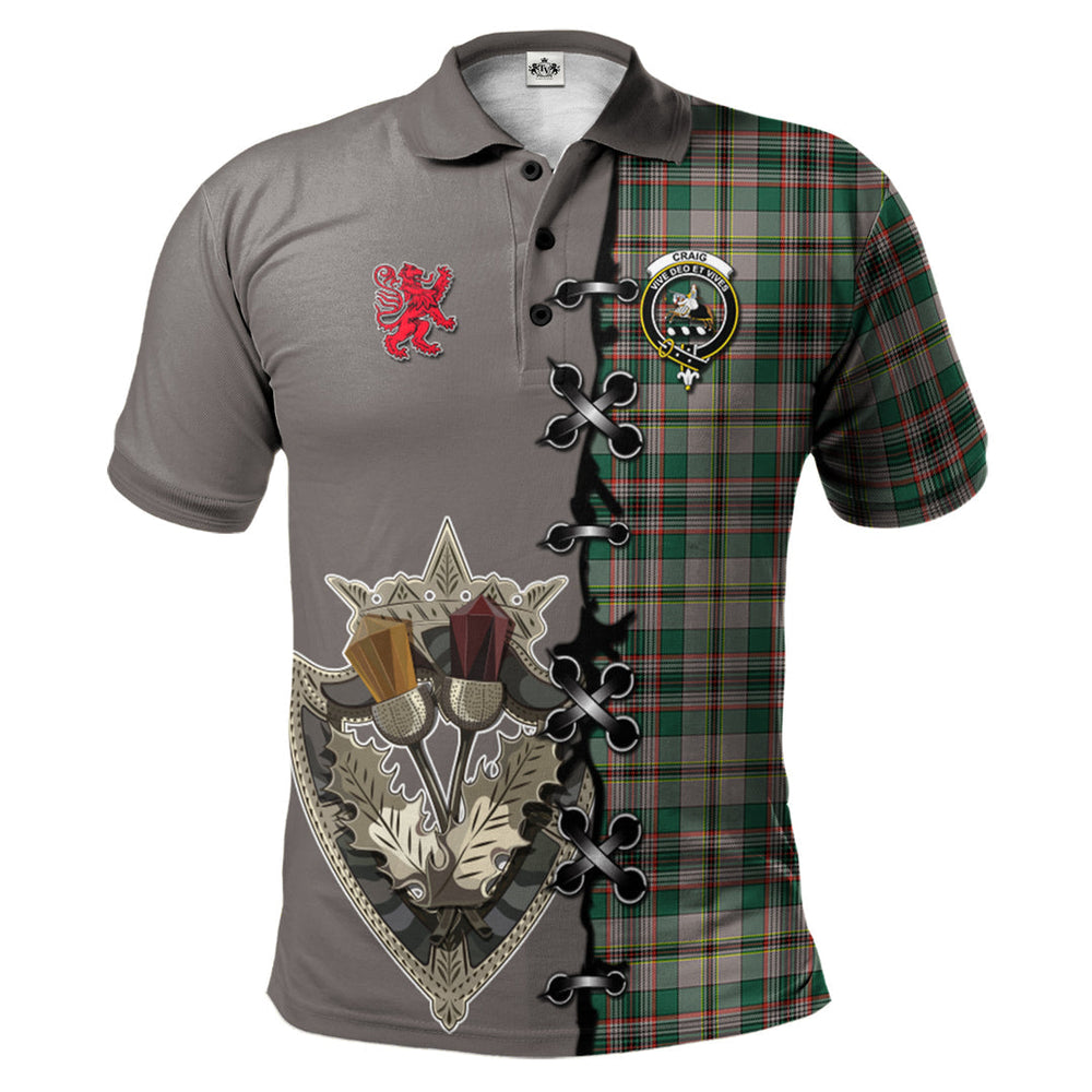 Clan Craig Ancient Tartan Polo Shirt - Lion Rampant And Celtic Thistle Style QO75 Craig Ancient Tartan Tartan Polo