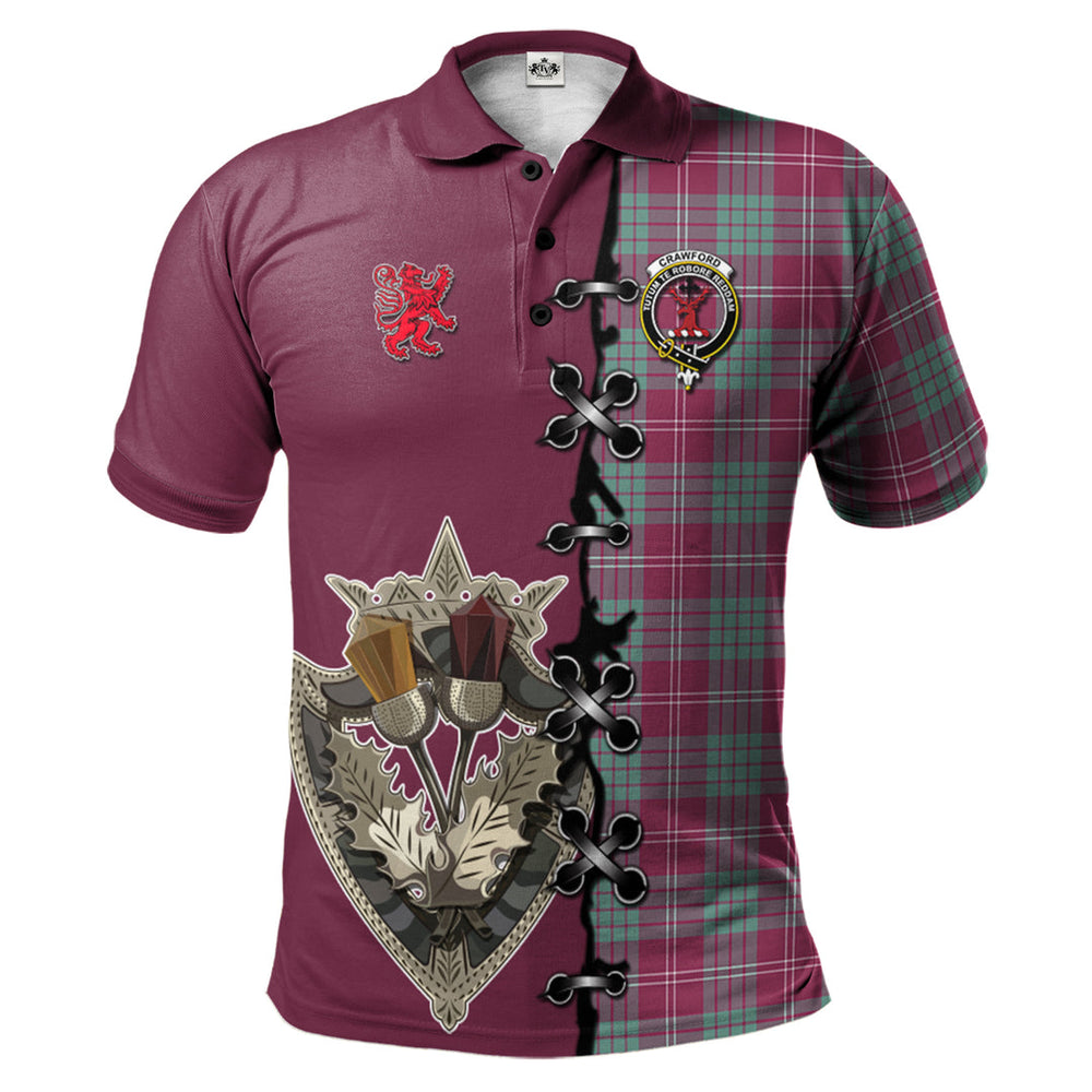 Clan Crawford Ancient Tartan Polo Shirt - Lion Rampant And Celtic Thistle Style FB19 Crawford Ancient Tartan Tartan Polo