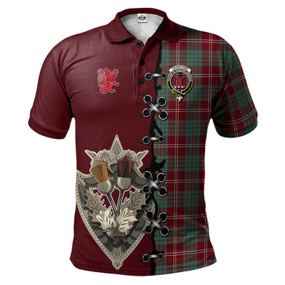 Clan Crawford Modern Tartan Polo Shirt - Lion Rampant And Celtic Thistle Style