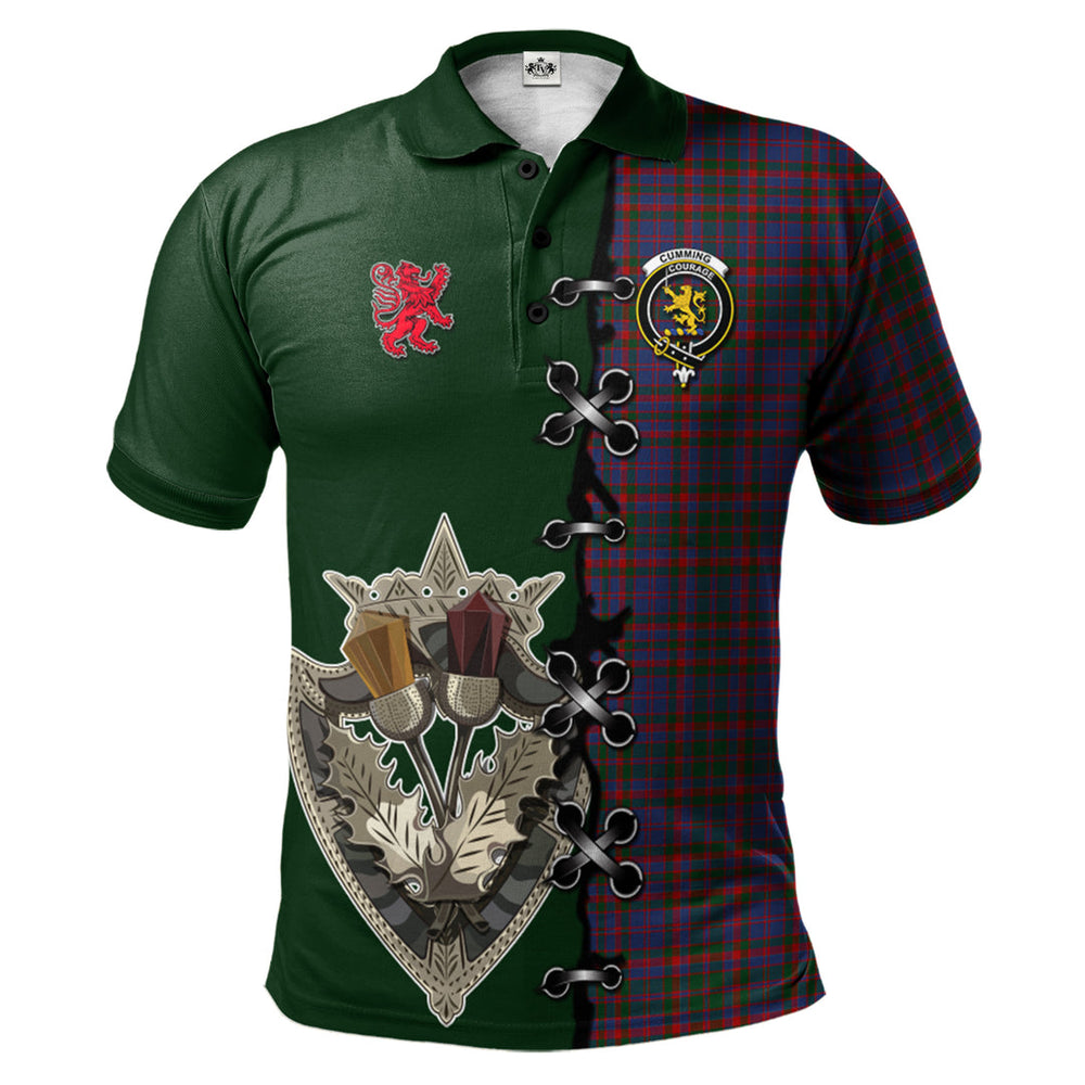 Clan Cumming Tartan Polo Shirt - Lion Rampant And Celtic Thistle Style HQ90 Cumming Tartan Tartan Polo