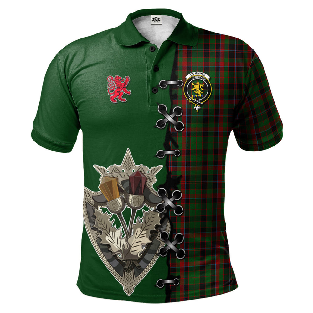 Clan Cumming Hunting Tartan Polo Shirt - Lion Rampant And Celtic Thistle Style QP18 Cumming Hunting Tartan Tartan Polo