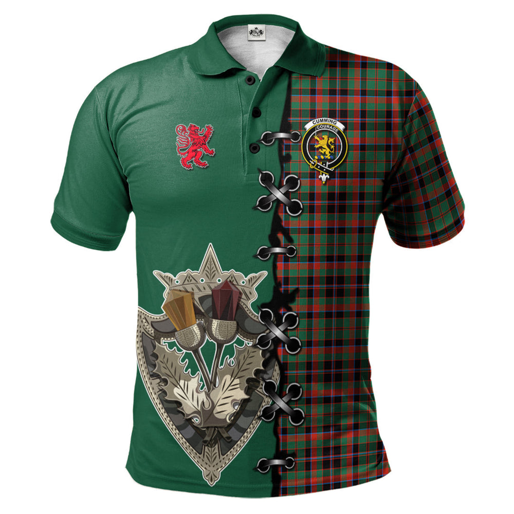 Clan Cumming Hunting Ancient Tartan Polo Shirt - Lion Rampant And Celtic Thistle Style QI69 Cumming Hunting Ancient Tartan Tartan Polo