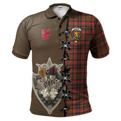 Clan Cumming Hunting Weathered Tartan Polo Shirt - Lion Rampant And Celtic Thistle Style HA21 Cumming Hunting Weathered Tartan Tartan Polo