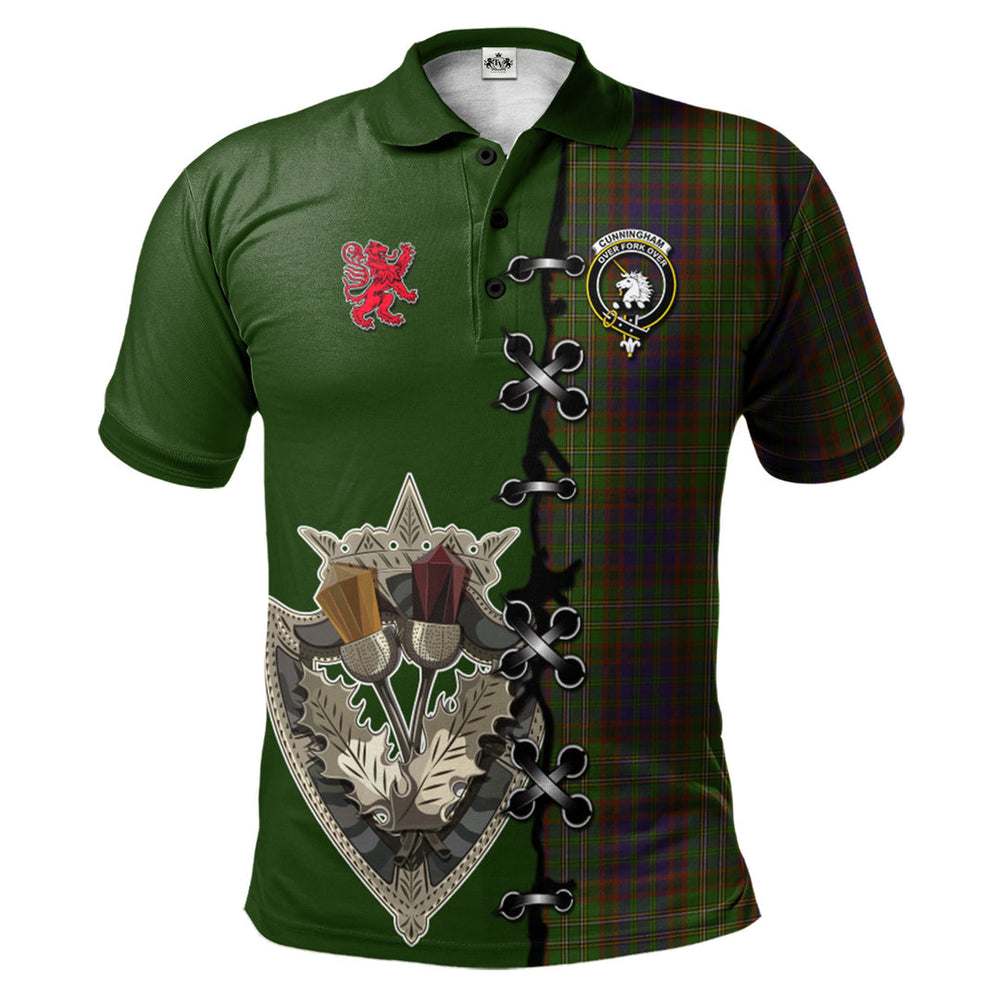 Clan Cunningham Hunting Modern Tartan Polo Shirt - Lion Rampant And Celtic Thistle Style CD94 Cunningham Hunting Modern Tartan Tartan Polo