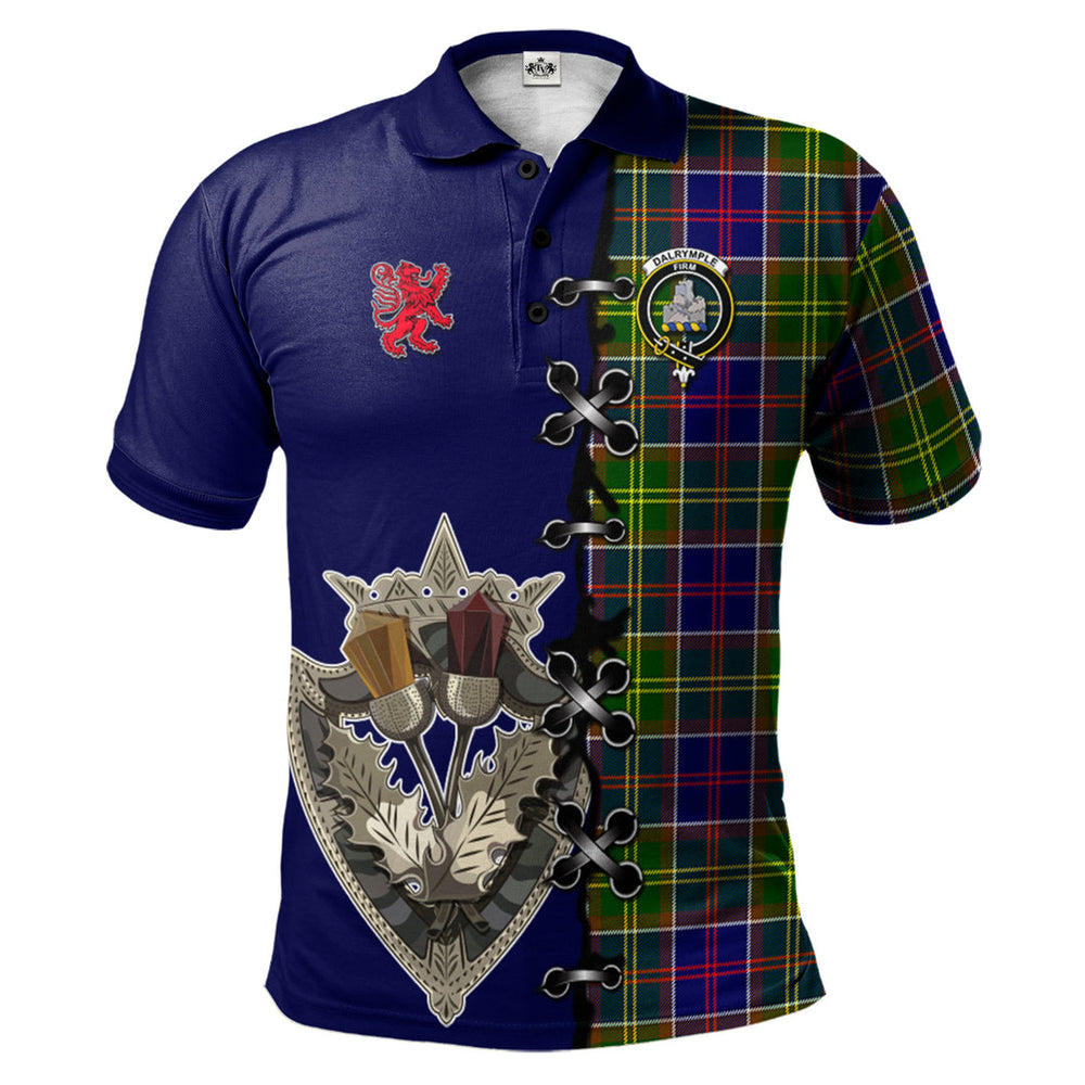 Clan Dalrymple Tartan Polo Shirt - Lion Rampant And Celtic Thistle Style BN36 Dalrymple Tartan Tartan Polo