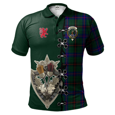 Clan Davidson Modern Tartan Polo Shirt - Lion Rampant And Celtic Thistle Style