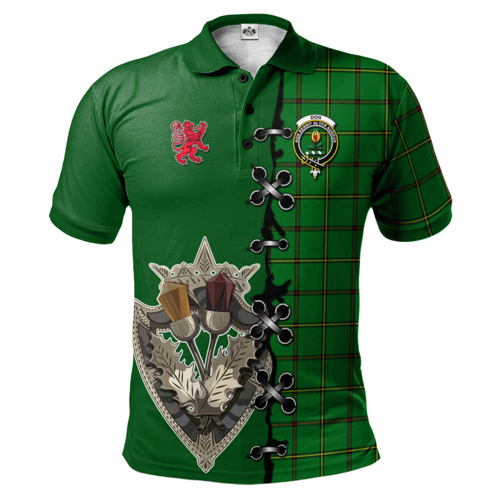 Clan Don Tartan Polo Shirt - Lion Rampant And Celtic Thistle Style IQ76 Don Tartan Tartan Polo