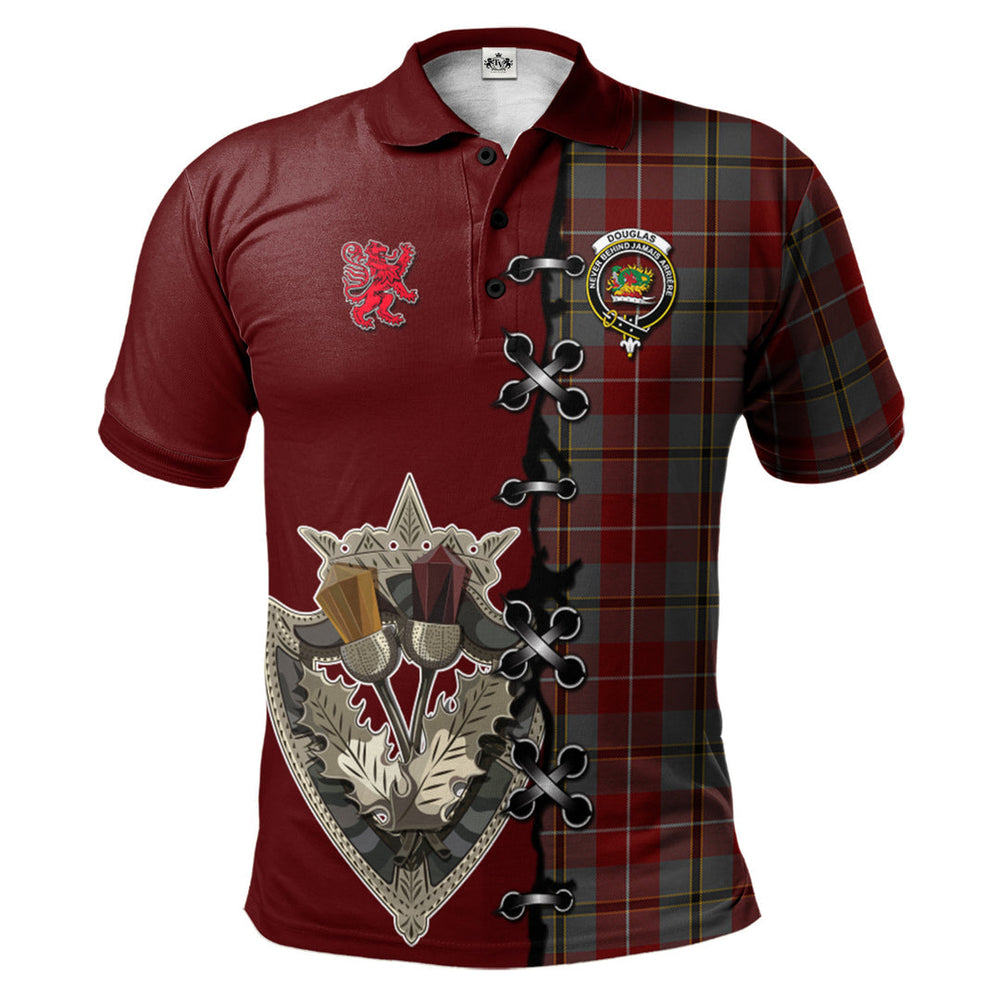 Clan Douglas Ancient Red Tartan Polo Shirt - Lion Rampant And Celtic Thistle Style YW63 Douglas Ancient Red Tartan Tartan Polo