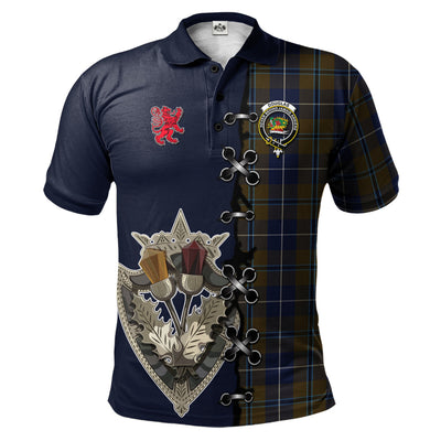 Clan Douglas Brown Tartan Polo Shirt - Lion Rampant And Celtic Thistle Style