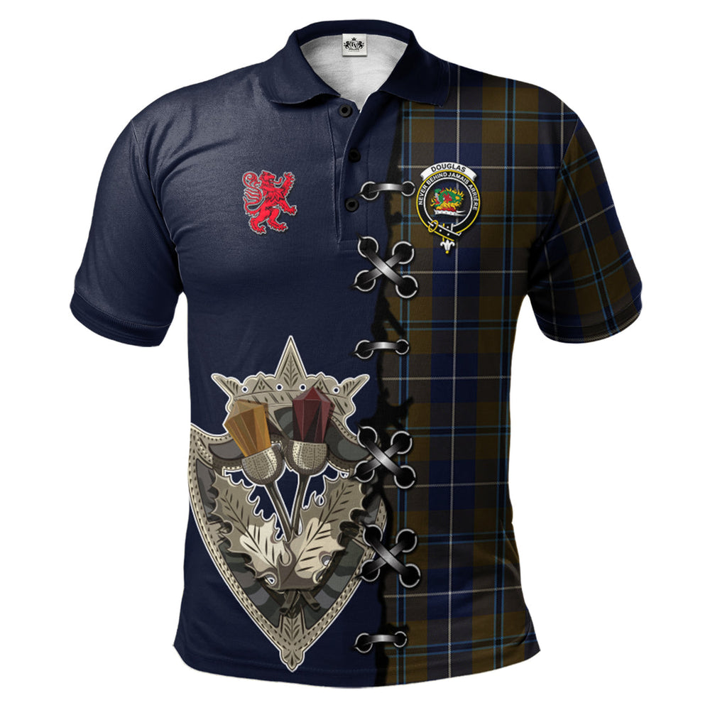 Clan Douglas Brown Tartan Polo Shirt - Lion Rampant And Celtic Thistle Style MQ67 Douglas Brown Tartan Tartan Polo