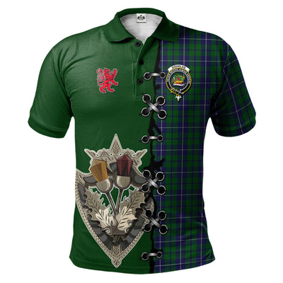 Clan Douglas Green Tartan Polo Shirt - Lion Rampant And Celtic Thistle Style