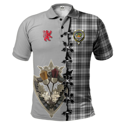 Clan Douglas Grey Modern Tartan Polo Shirt - Lion Rampant And Celtic Thistle Style