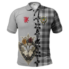 Clan Douglas Grey Modern Tartan Polo Shirt - Lion Rampant And Celtic Thistle Style GO79 Douglas Grey Modern Tartan Tartan Polo