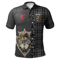 Clan Drummond Grey Tartan Polo Shirt - Lion Rampant And Celtic Thistle Style BP15 Drummond Grey Tartan Tartan Polo