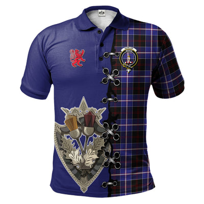 Clan Dunlop Modern Tartan Polo Shirt - Lion Rampant And Celtic Thistle Style