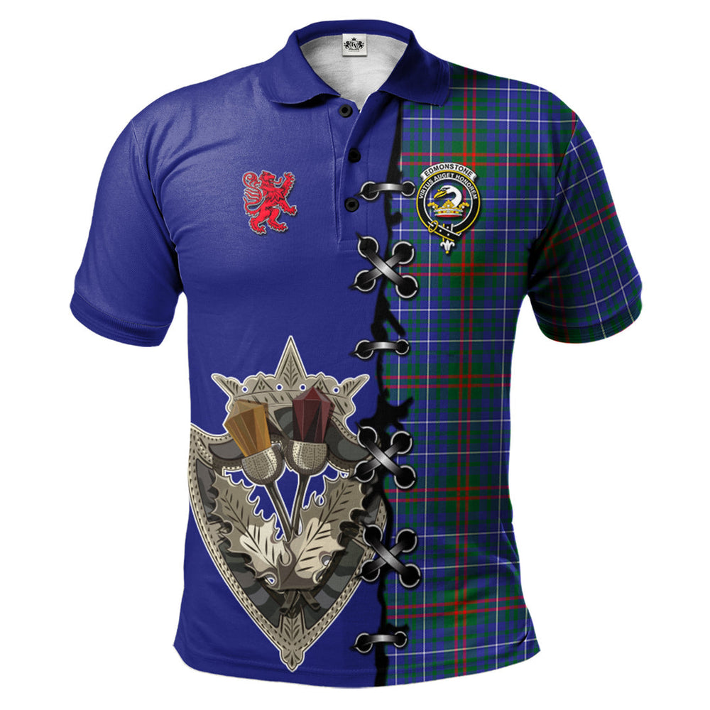 Clan Edmonstone Tartan Polo Shirt - Lion Rampant And Celtic Thistle Style NB23 Edmonstone Tartan Tartan Polo