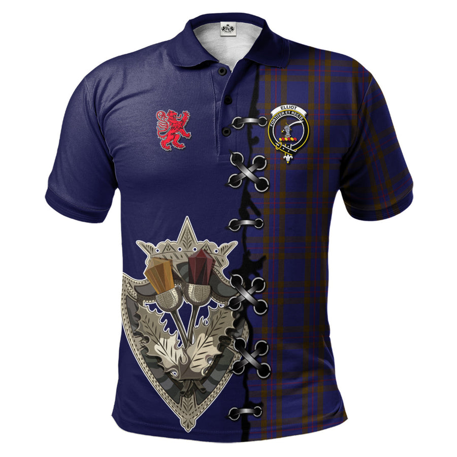 Clan Elliot Tartan Polo Shirt - Lion Rampant And Celtic Thistle Style JA23 Elliot Tartan Tartan Polo