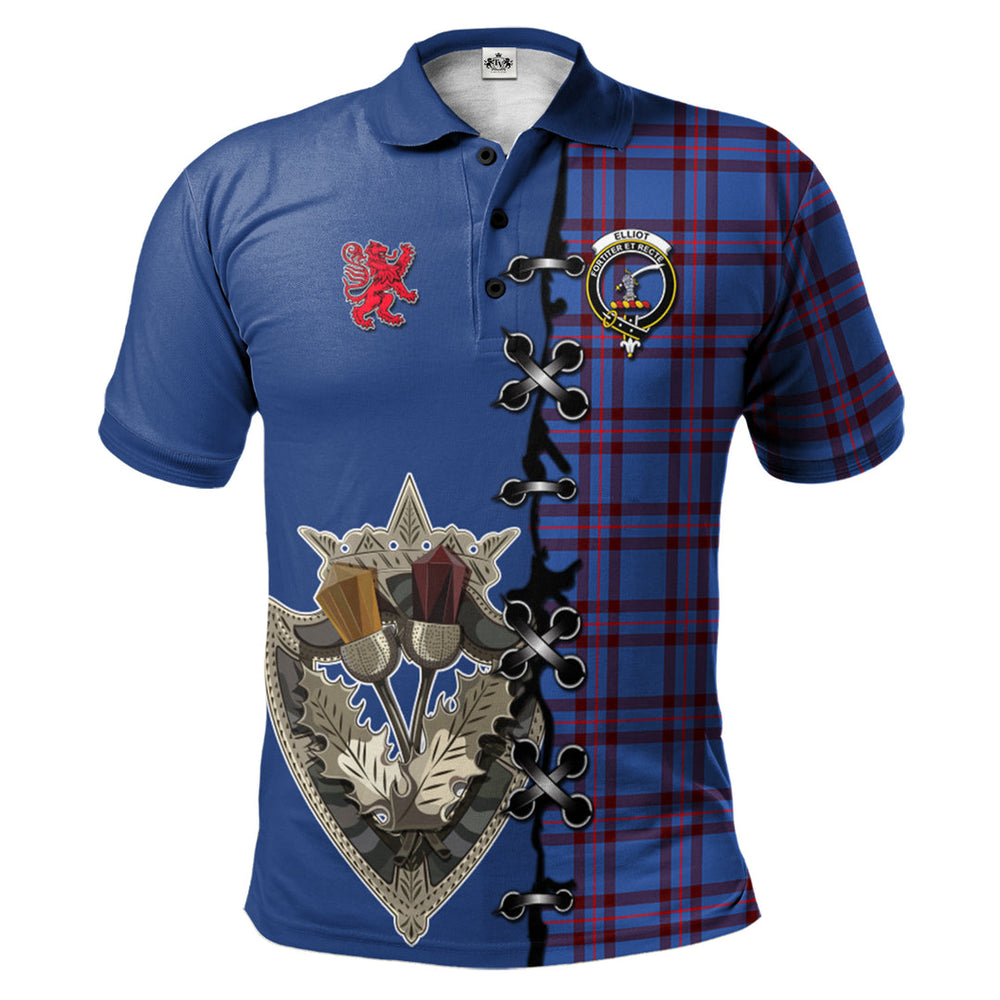 Clan Elliot Modern Tartan Polo Shirt - Lion Rampant And Celtic Thistle Style CP49 Elliot Modern Tartan Tartan Polo