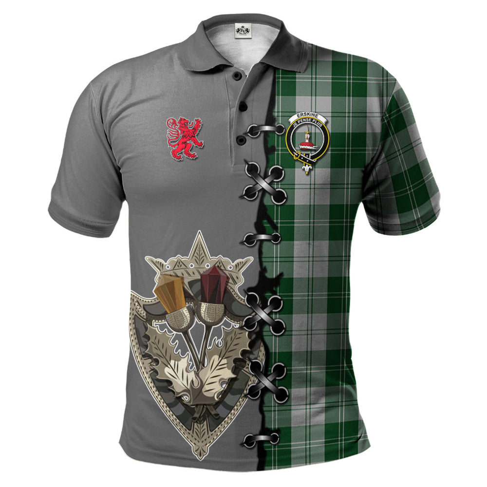 Clan Erskine Green Tartan Polo Shirt - Lion Rampant And Celtic Thistle Style IS38 Erskine Green Tartan Tartan Polo