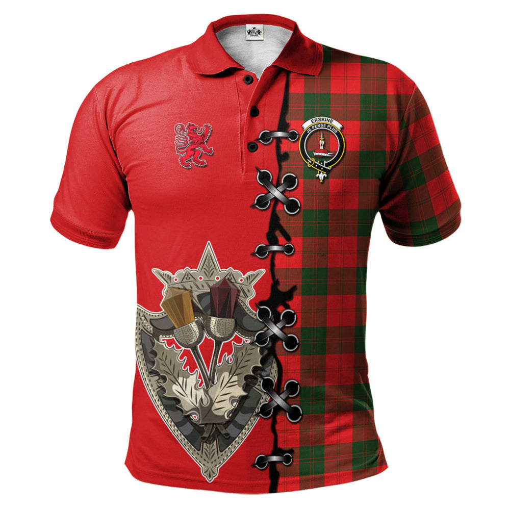 Clan Erskine Modern Tartan Polo Shirt - Lion Rampant And Celtic Thistle Style BQ42 Erskine Modern Tartan Tartan Polo
