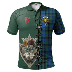 Clan Falconer Tartan Polo Shirt - Lion Rampant And Celtic Thistle Style MI58 Falconer Tartan Tartan Polo