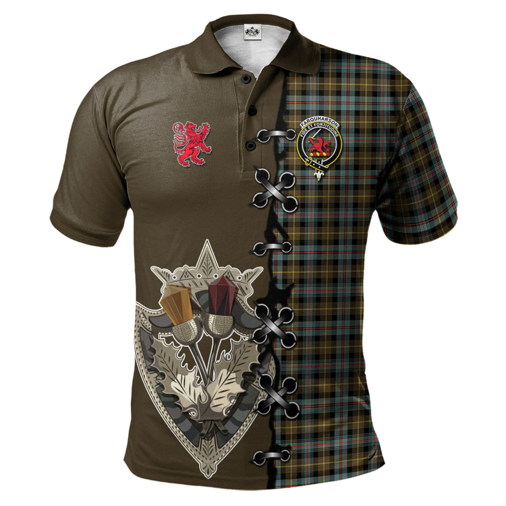 Clan Farquharson Weathered Tartan Polo Shirt - Lion Rampant And Celtic Thistle Style CK81 Farquharson Weathered Tartan Tartan Polo