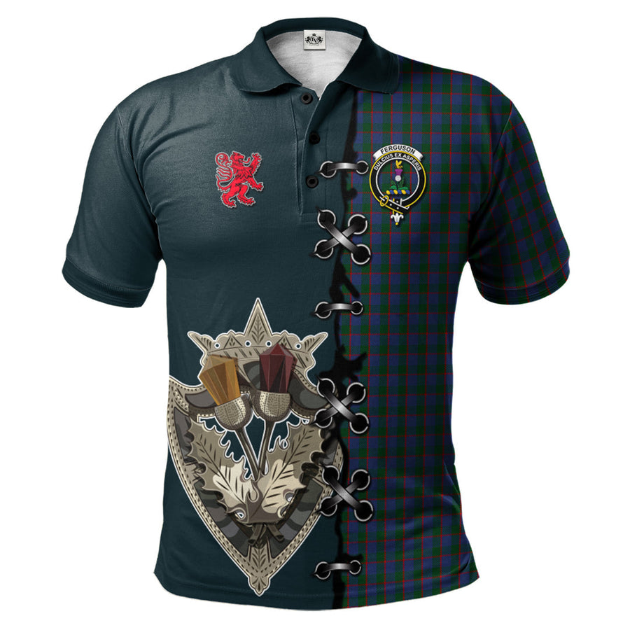 Clan Ferguson Tartan Polo Shirt - Lion Rampant And Celtic Thistle Style ND34 Ferguson Tartan Tartan Polo