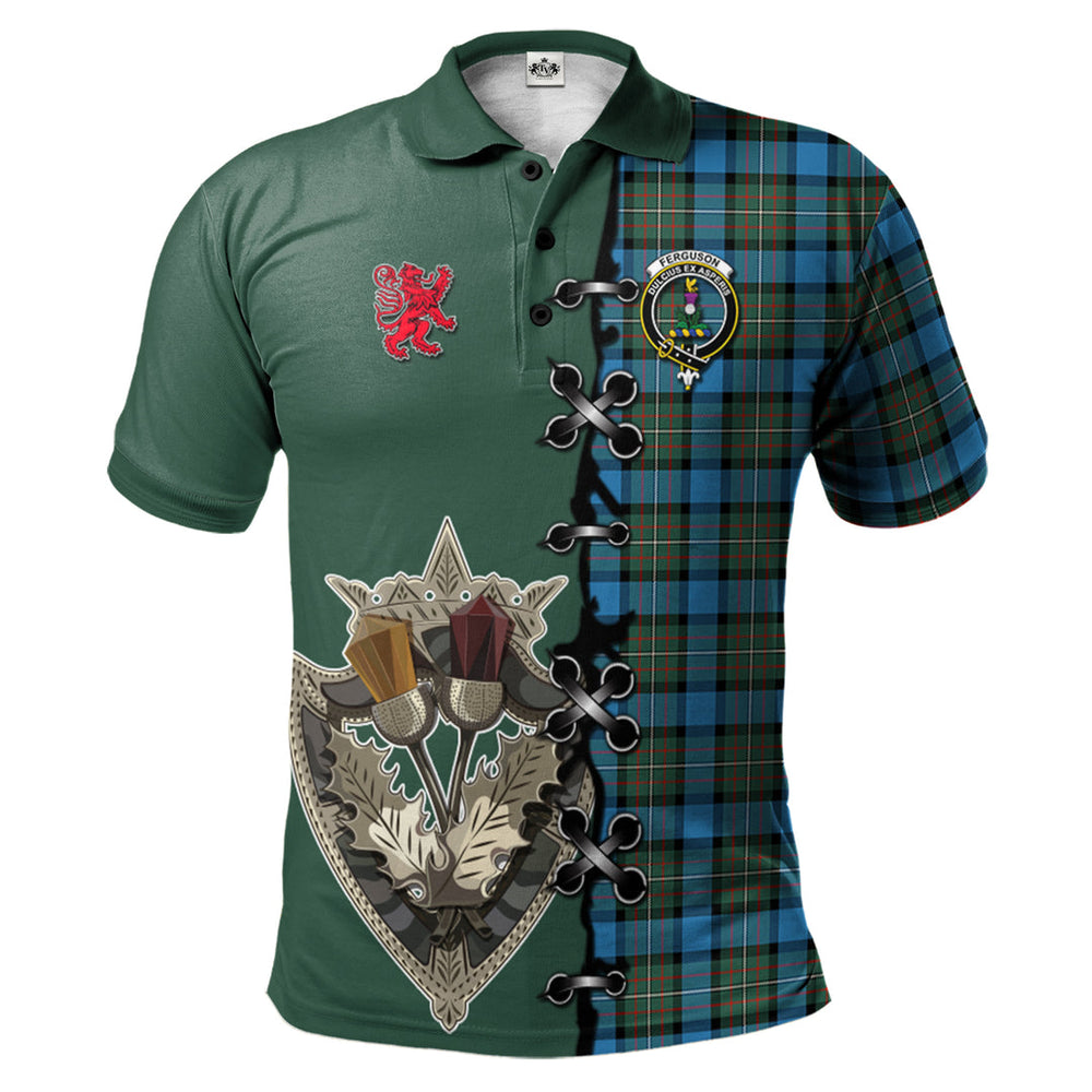 Clan Fergusson Ancient Tartan Polo Shirt - Lion Rampant And Celtic Thistle Style MU35 Fergusson Ancient Tartan Tartan Polo