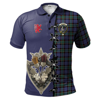 Clan Fletcher Modern Tartan Polo Shirt - Lion Rampant And Celtic Thistle Style