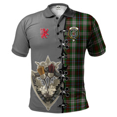 Clan Fraser Hunting Dress Tartan Polo Shirt - Lion Rampant And Celtic Thistle Style MF55 Fraser Hunting Dress Tartan Tartan Polo