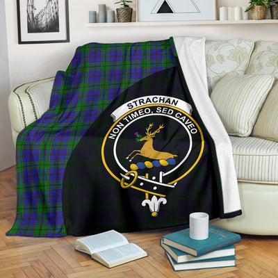 Clan Strachan Tartan Crest Blanket Wave Style