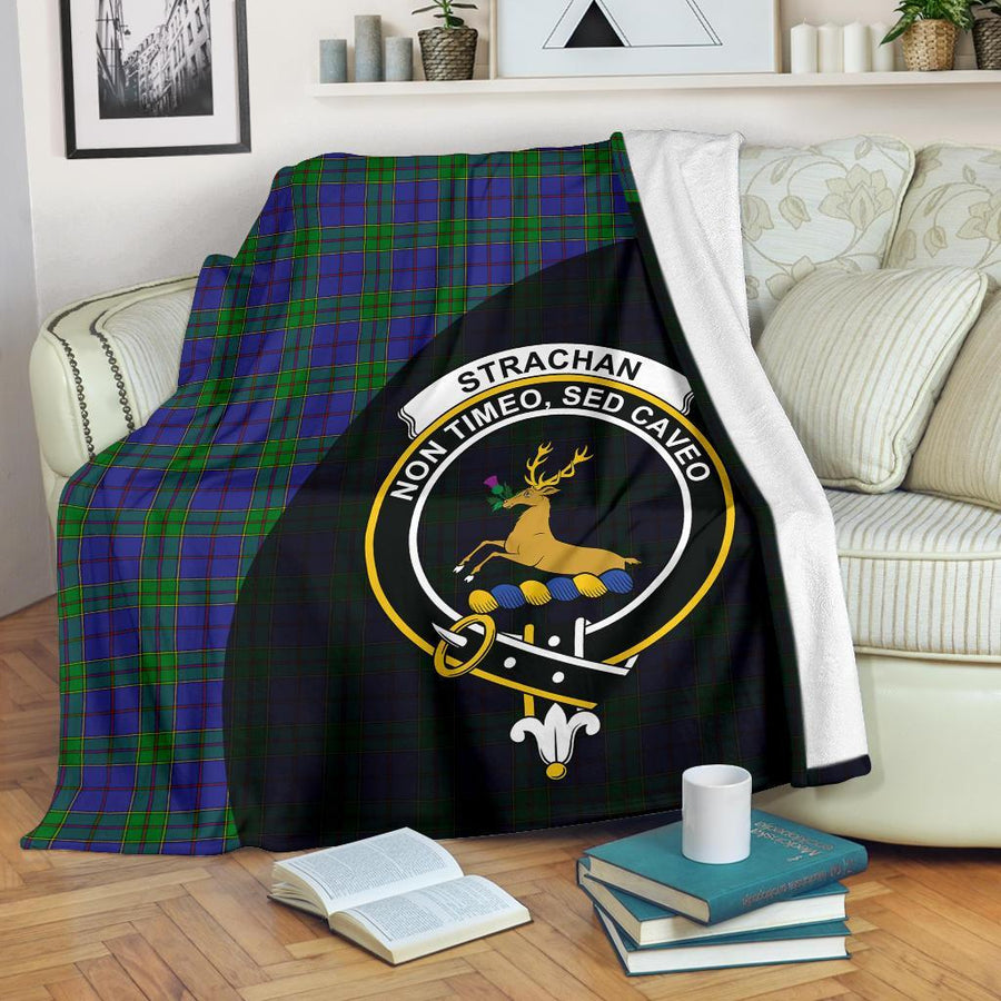 Clan Strachan Tartan Crest Blanket Wave Style