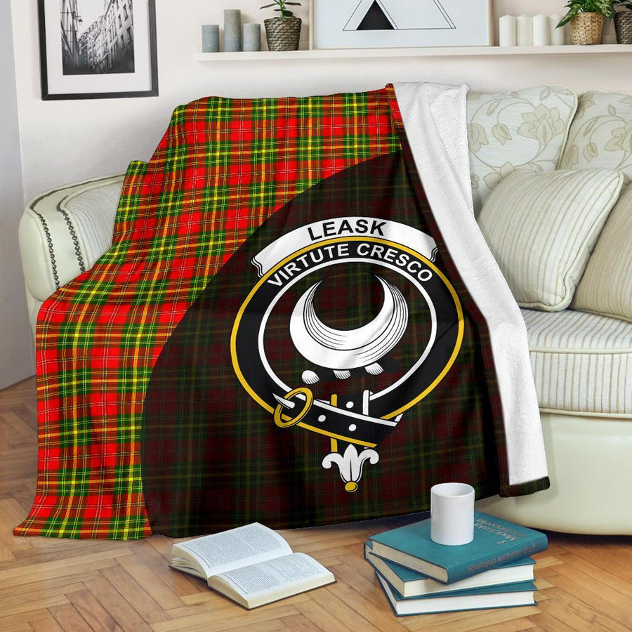 Clan Leask Tartan Crest Blanket Wave Style