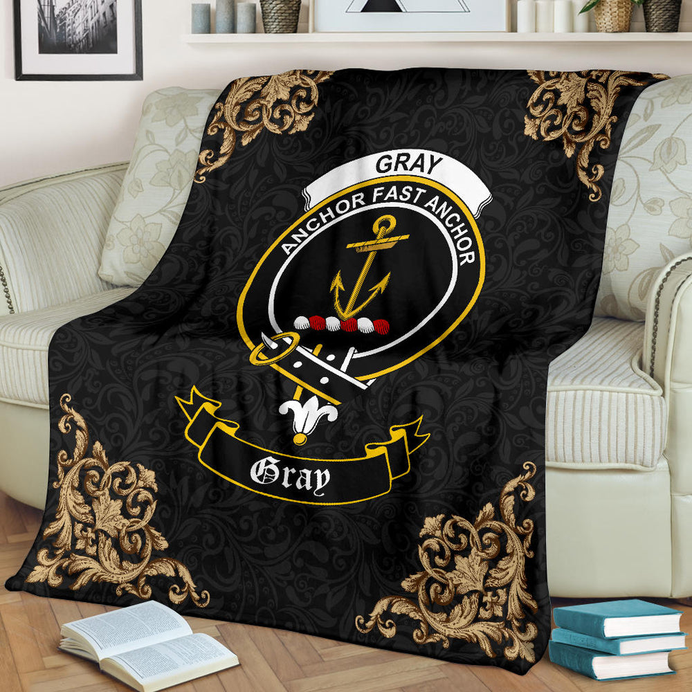 Clan Gray Crest Tartan Premium Blanket Black SPVD66 Clan Gray Tartan Today
