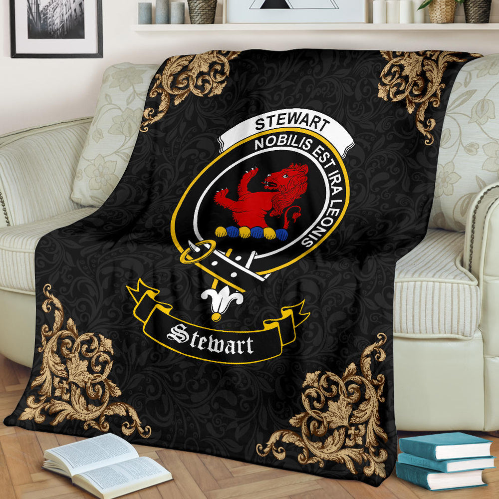 Clan Stewart (Stuart) of Bute Crest Tartan Premium Blanket Black SPCM99 Clan Stewart Tartan Today