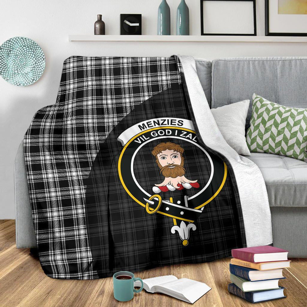 Clan Menzies Black & White Modern Tartan Crest Blanket Wave Style QZ30 Clan Menzies Tartan Today