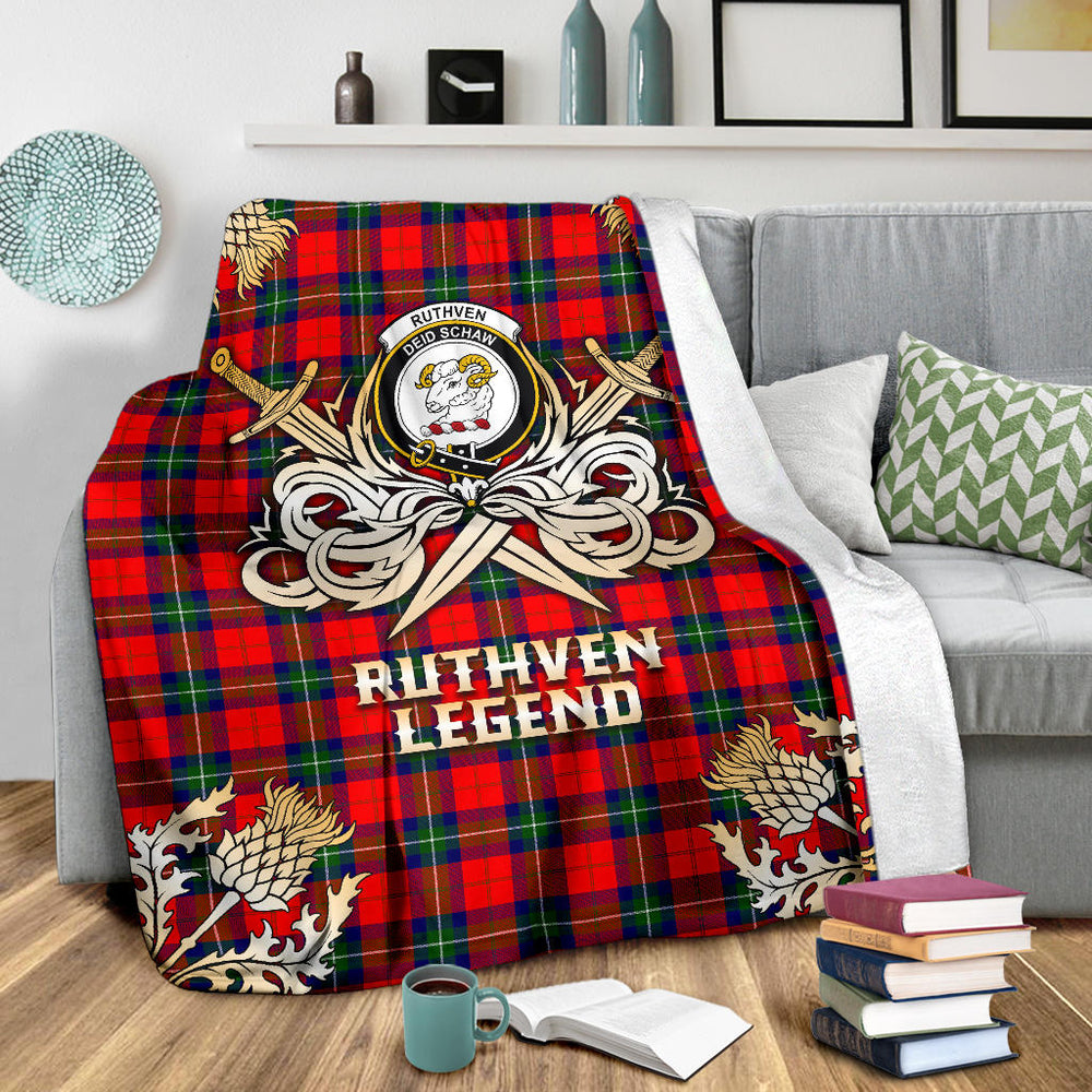 Ruthven Modern Gold Courage Symbol Blanket SPXA44 Clan Ruthven Tartan Today