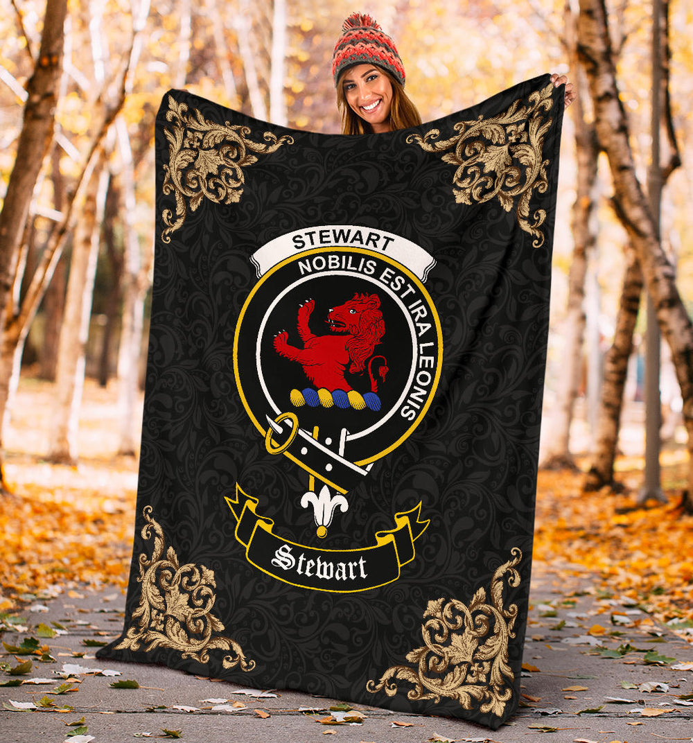 Clan Stewart (Stuart) of Bute Crest Tartan Premium Blanket Black SPCM99 Clan Stewart Tartan Today