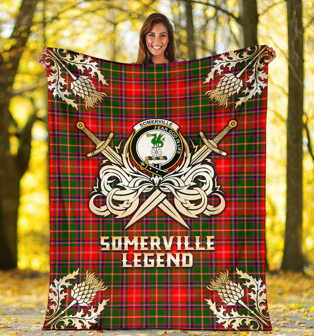 Clan Somerville Modern Tartan Gold Courage Symbol Blanket SPQD12 Clan Somerville Tartan Today
