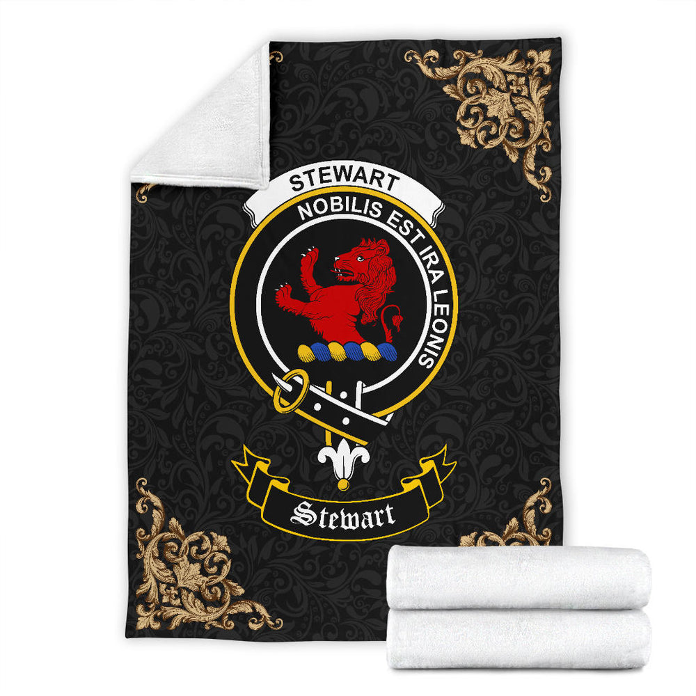Clan Stewart (Stuart) of Bute Crest Tartan Premium Blanket Black SPCM99 Clan Stewart Tartan Today