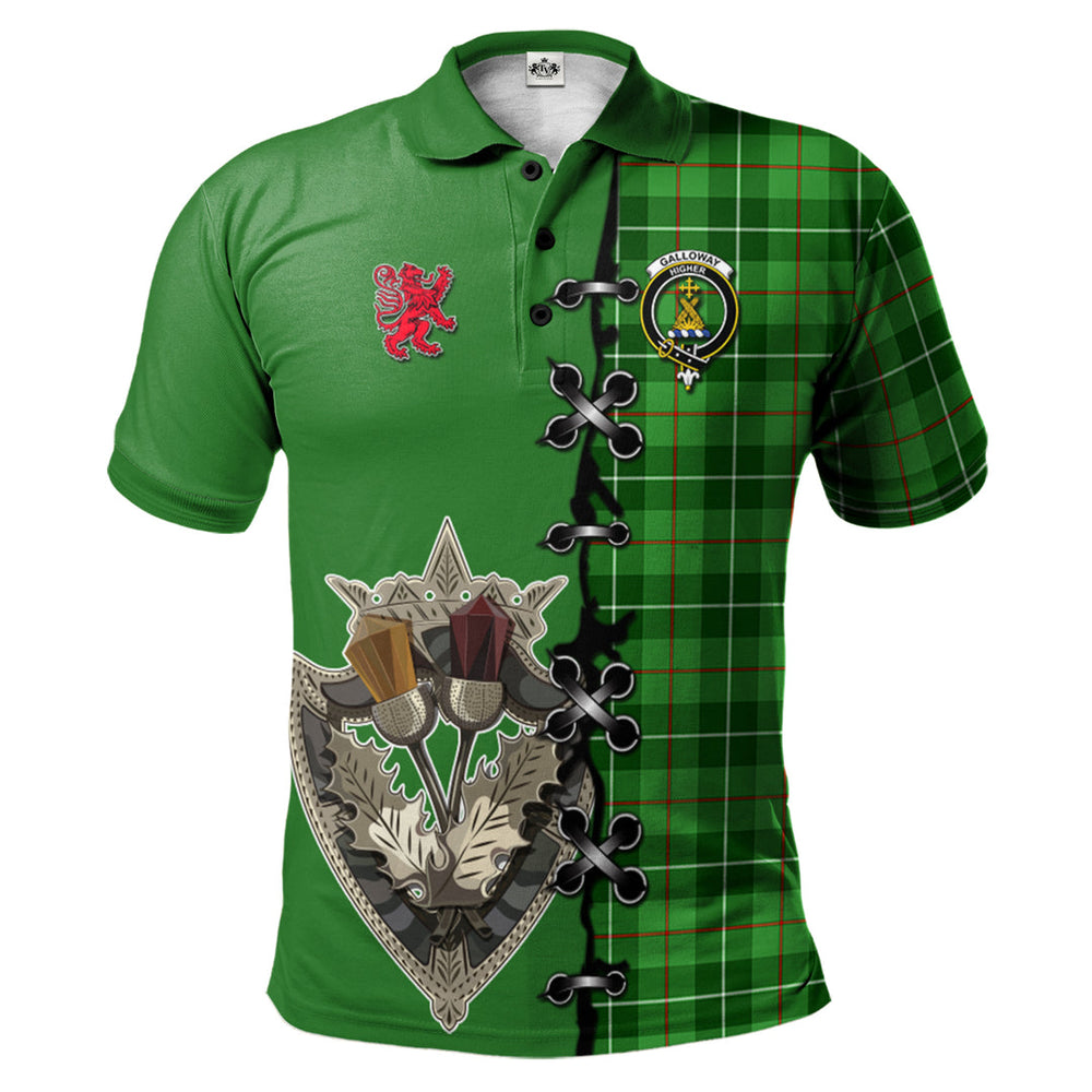 Clan Galloway Tartan Polo Shirt - Lion Rampant And Celtic Thistle Style IG22 Galloway Tartan Tartan Polo