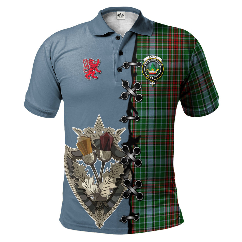 Clan Gayre Tartan Polo Shirt - Lion Rampant And Celtic Thistle Style EM34 Gayre Tartan Tartan Polo