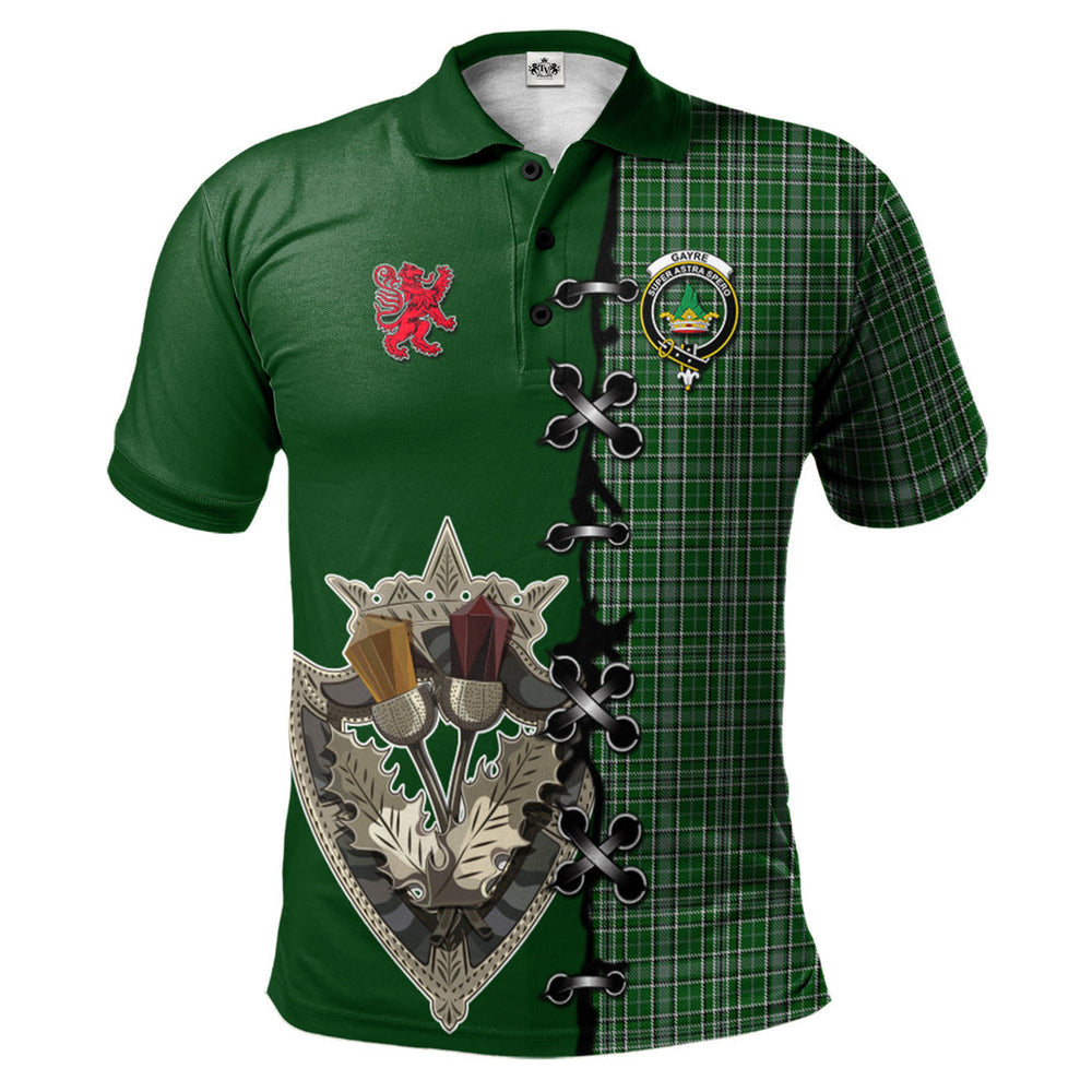 Clan Gayre Dress Tartan Polo Shirt - Lion Rampant And Celtic Thistle Style WT21 Gayre Dress Tartan Tartan Polo