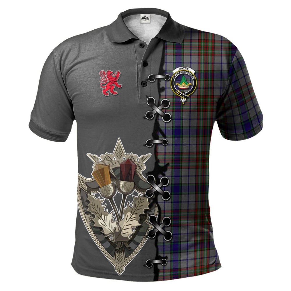 Clan Gayre Hunting Tartan Polo Shirt - Lion Rampant And Celtic Thistle Style XP16 Gayre Hunting Tartan Tartan Polo