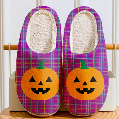 Clan Jackson Tartan Halloween Pumpkin Slippers, Fluffy Spooky Slippers