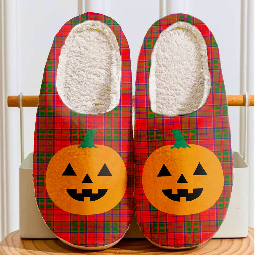 Clan Grant Modern Tartan Halloween Pumpkin Slippers, Fluffy Spooky Slippers YR18 Grant Modern Tartan Tartan Halloween